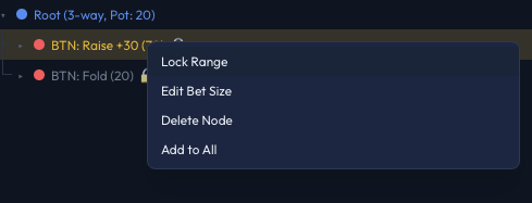 Tree view context menu with Lock Range option