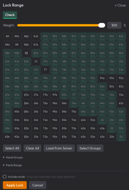 Lock Range editor panel with hand grid