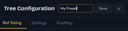 Save Preset input field