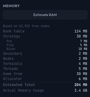 Memory section with RAM estimate breakdown